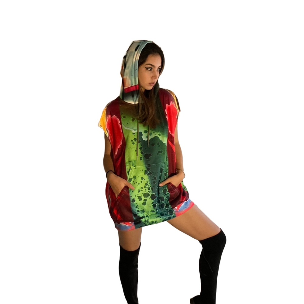 Colorful Hooded Mini Dress